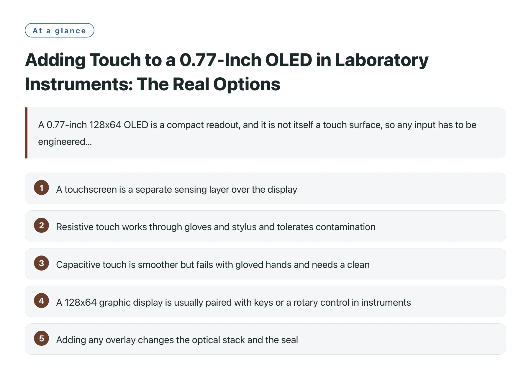 Adding Touch to a 0.77-Inch OLED in Laboratory Instruments: The Real Options——全文要点速览